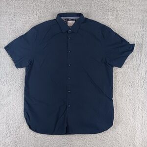 Denim & Flower Ricky Singh Mens XL Navy Blue Micro Dot Short Sleeve Button Shirt